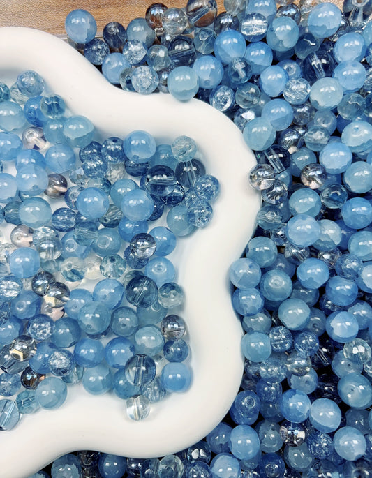 【A117 Ocean Breeze】 Mix 4-8mm Colored Glaze & Baby Blue Crackle Glass Beads