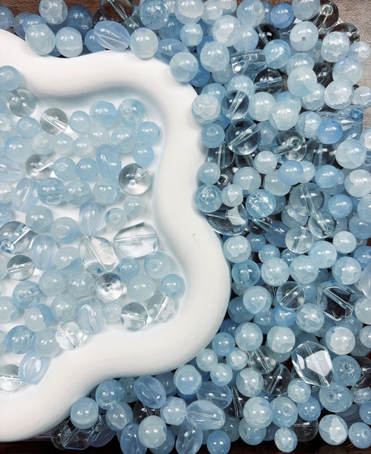 【A106 Serene Sky 】4-6mm Mix Baby Blue Colored Glass & Glaze  Beads