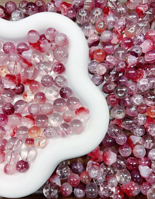 【A120 Vineyard Bloom】4-8mm Mix Plum Mixture Colored Glaze Transparent Crackle Beads With Flower