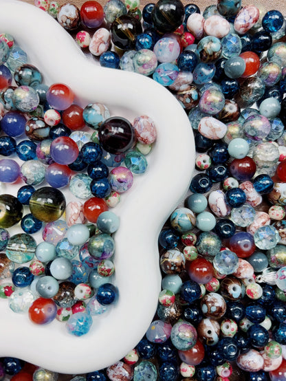 【A123 Big Mixture 】3-18mm Colored Glazed & Crackle Glass Beads Mix