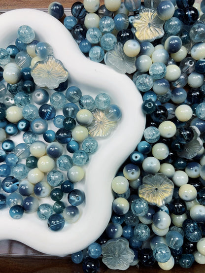 【A112 Ocean Bloom】4-8mm Mix Ocean Bloom Colored Glaze & Crackle Glass Beads