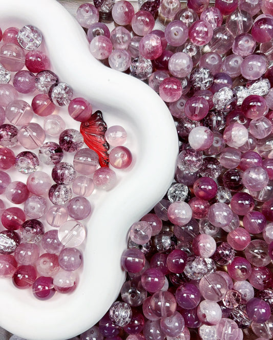 【A110 Plum Essence】6-10mm Dark Plum Colored Glaze & Crackle Glass Beads MIX