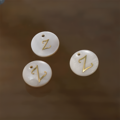 A-Z Mother Of Pearl Round Shape Single-Side Letters DIY Pendant