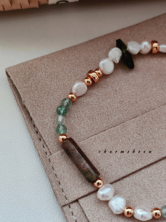 [Petrichor] -Moss Agate 18k Gold Plating Sterling Silver Bracelet