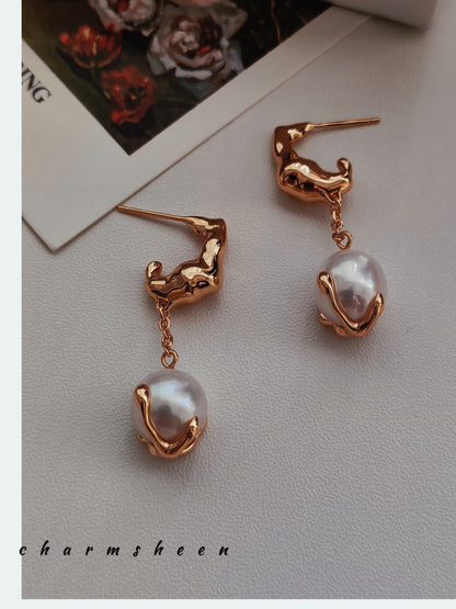 [Precious] 18k Gold Plating Sterling Silver Freshwater Pearl Earring